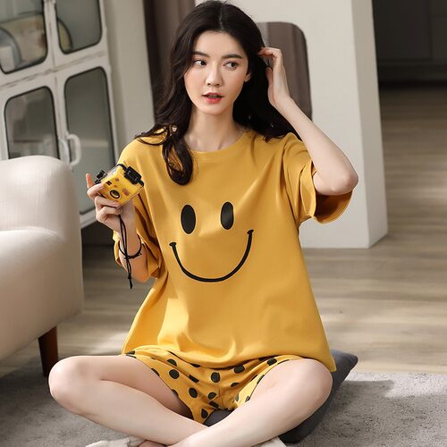 2025新款网红笑脸纯棉睡衣女夏季