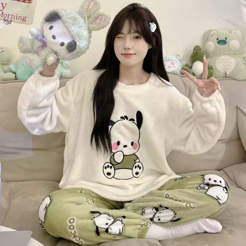 睡衣冬季女款珊瑚绒加厚长袖长裤可爱宽松法兰绒春秋天家居服套装