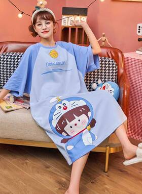 纯棉短袖睡裙女过膝胖mm