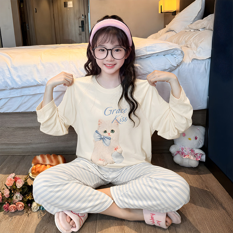中大童女童长袖睡衣居家慵懒套装