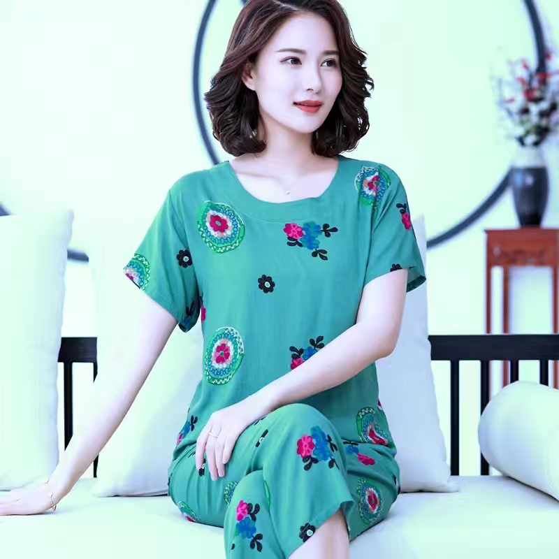 妈妈大码人造棉家居服女可外穿