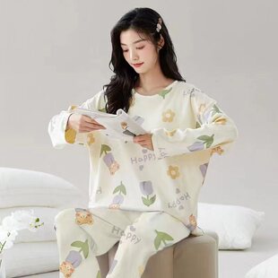 春季睡衣女春秋款纯棉韩版长袖薄款宽松甜美可爱女士夏家居服套装