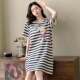 连衣裙宽松大码 薄款 孕妇睡衣女夏天条纹家居服 纯棉短袖 睡裙女夏季