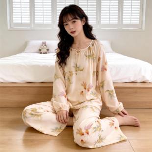 复古碎花云朵棉睡衣夏天女士春秋季薄款大码宽松夏季家居服两件套