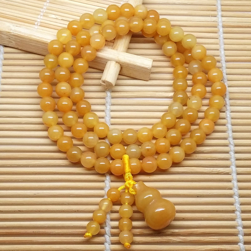 天然黄玉多圈佛珠手链挂小葫芦