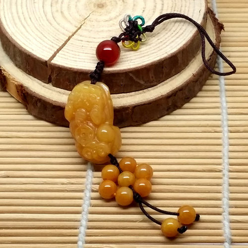 天然黄玉小貔貅七星阵手机链