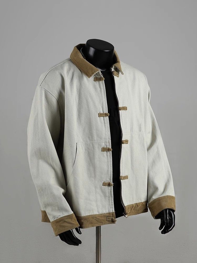 YIYJANGDE盘扣夹克男款春秋款撞色拼接翻领外套设计感小众上衣,男装,夹克,淘宝优惠券,粉丝福利购,淘宝优惠卷