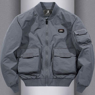 秋冬新款休闲飞行员夹克多袋工装防风透气棒球服美式复古外套上衣