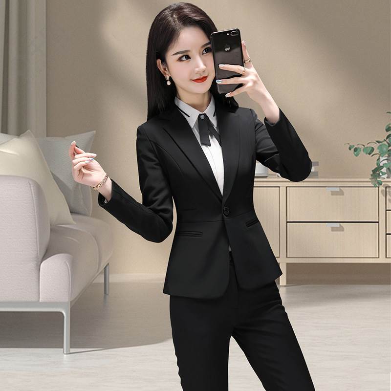 黑色西装套装女春秋气质职业装小个子面试正装酒店西服外套工作服