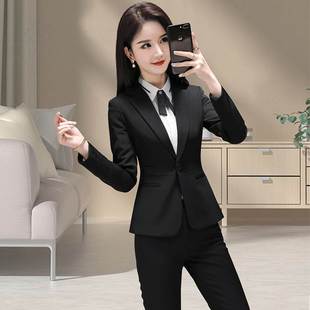 黑色西装套装女春秋气质职业装小个子面试正装酒店西服外套工作服