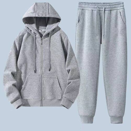 开衫连帽卫衣+束脚卫裤搭配两件套春秋运动休闲服拉链帽衫套装1/2