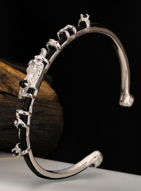 韩版小众设计师款纯银皮绳手环