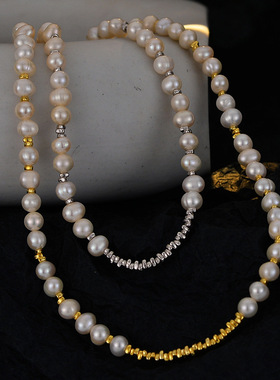 925纯银碎银子淡水珍珠颈链