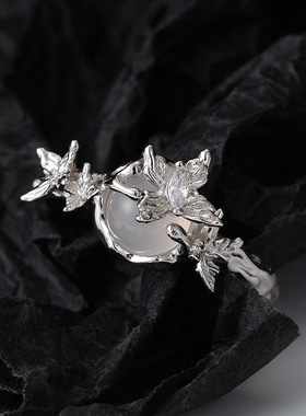 韩版小众设计师款纯银玛瑙食指戒