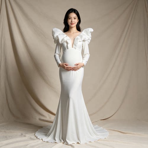 YEWEN孕妇婚纱法式轻奢高级质感
