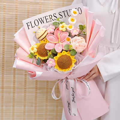 向日葵花束生日礼物创意手工编织仿真郁金香毛线花束成品送女闺蜜