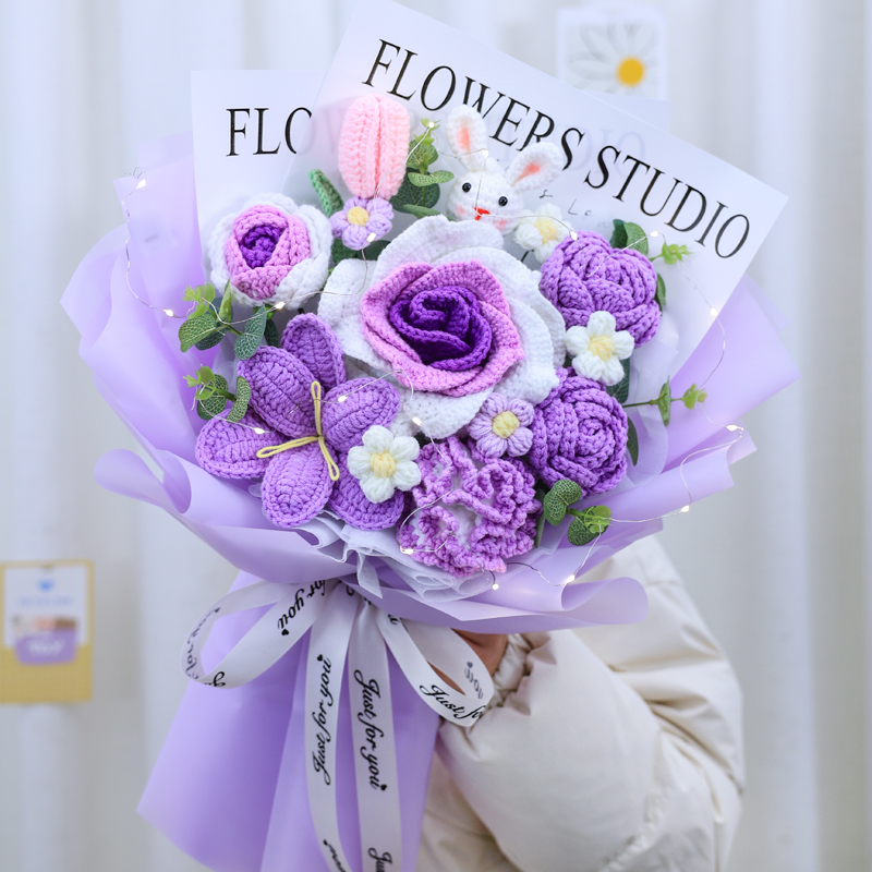 手工編織玫瑰花仿真郁金香大花束