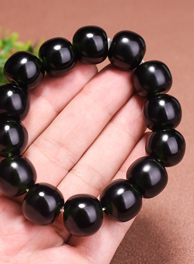 天然和田玉青玉苹果珠手链男女黑墨玉老型珠手串黑玉原石手训手珠