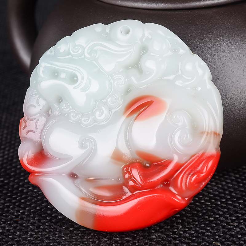 金丝玉鸡血石项链手把件貔貅吊坠