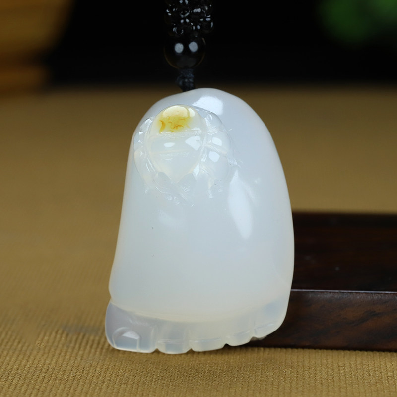 天然玛瑙知足常乐项链俏色吊坠