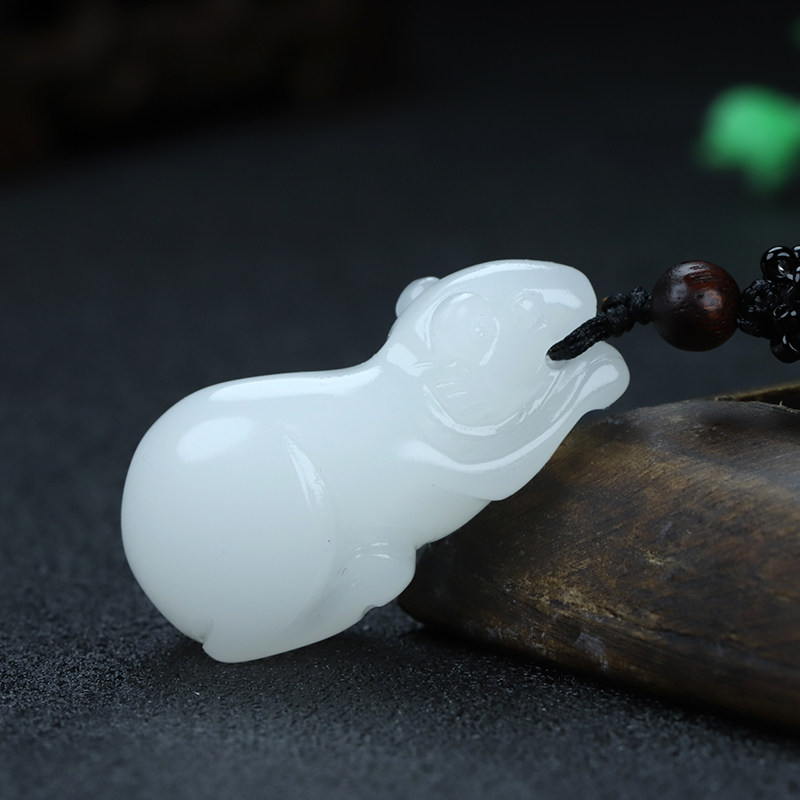 和田白玉生肖玉石挂件吊坠项链