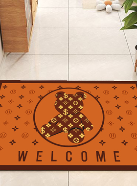 橙色地垫入户门垫高级轻奢圈绒地垫家用防滑玄关门口进门垫入户垫
