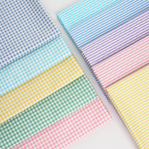 纯棉格子布料全棉条纹波点面料