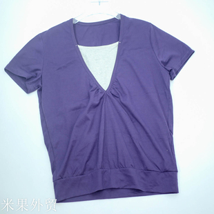 上衣 T恤哺乳方便短袖 外贸原单女款 V领短袖