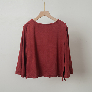 包邮 上衣套头圆领宽松衫 女装 打底T恤鹿皮绒女士气质喇叭袖 夏季 9.9