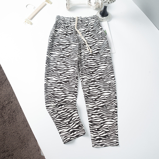 女士休闲裤 格子高腰裤 直筒宽松春秋裤 斑马纹 子 外贸出口原单
