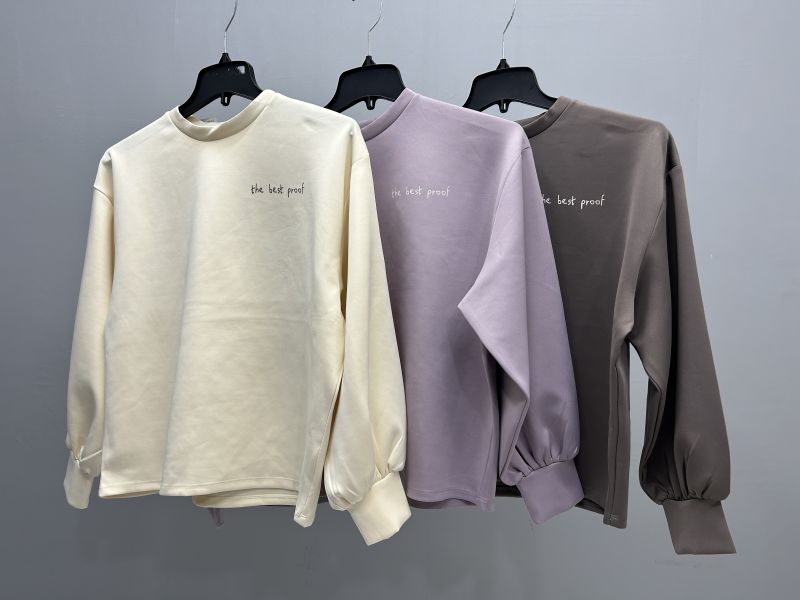 外贸原单 法式日系小众简约字母圆领卫衣女宽松休闲套头白色上衣