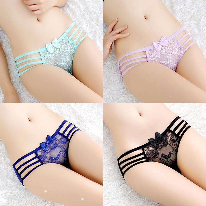 性感纯欲薄纱刺绣丁字内裤女士透气舒适棉裆交织细带诱惑暴露内衣