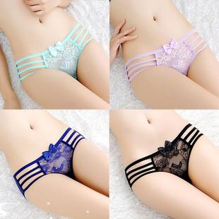 性感纯欲薄纱刺绣丁字内裤 女士透气舒适棉裆交织细带诱惑暴露内衣