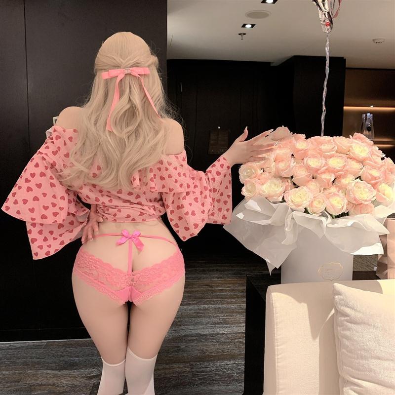 丸川喵「蜜桃爱恋」蝴蝶结镂空蕾丝透气三角内裤日系少女纯欲