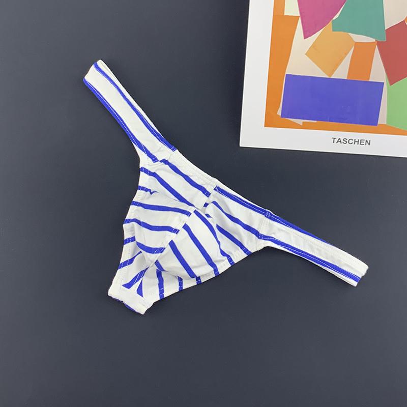 男士丁字内裤全棉条纹性感时尚低腰T型裤纯棉透气舒适弹力个性