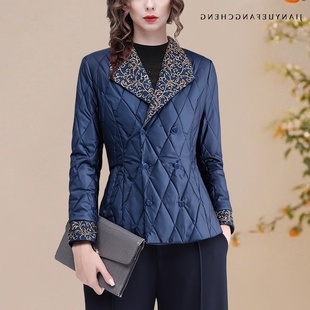 高级设计感刺绣羽绒服外套女短款轻薄90白鸭绒羽绒衣保暖2025秋冬