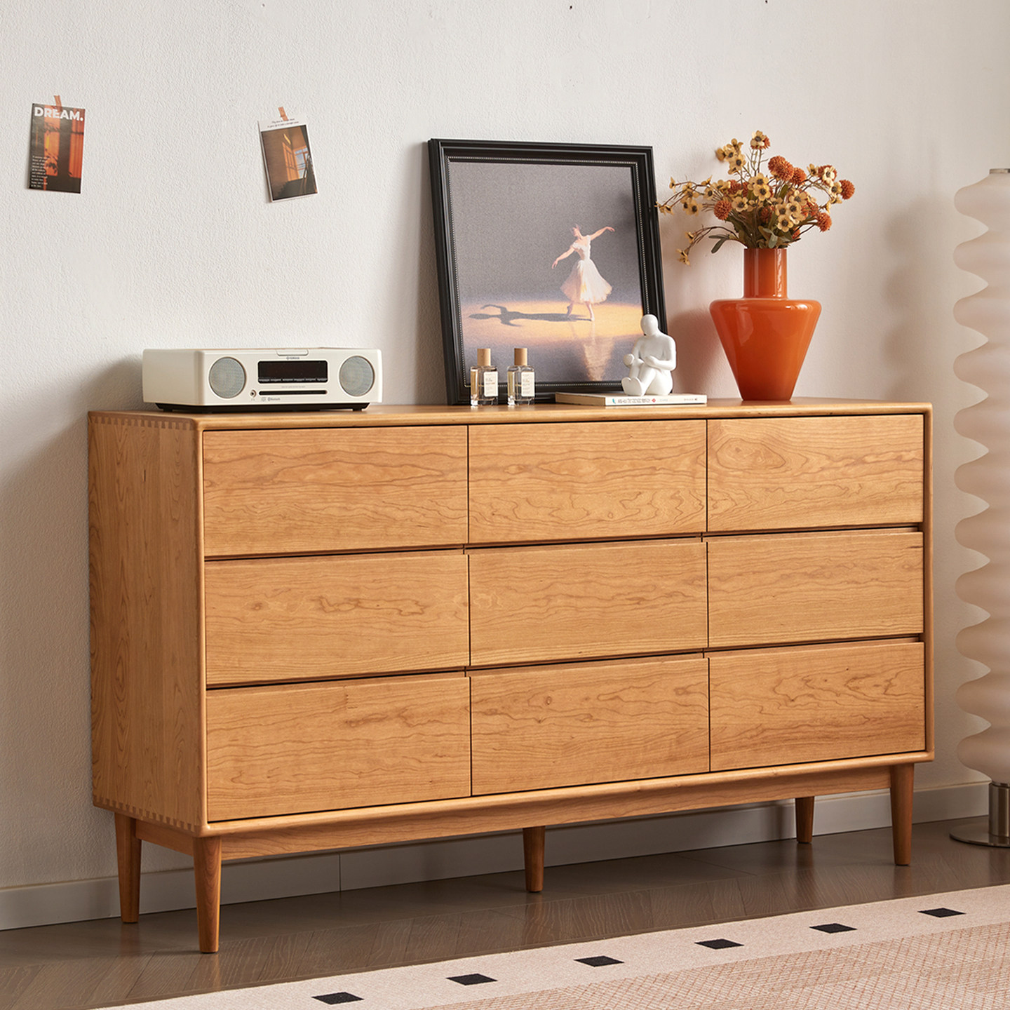 北美樱桃木九斗柜白橡木黑胡桃木原木储物柜六斗柜客厅玄关柜新款