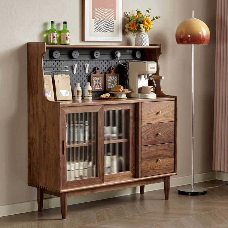 北美黑胡桃木餐边柜靠墙一体柜储物柜收纳柜全实木多功能带洞洞板,住宅家具,餐边柜,淘宝优惠券,粉丝福利购,淘宝优惠卷