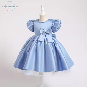 儿童礼服公主裙女童大蝴蝶结缎面小女孩花童婚纱主持人钢琴演出服