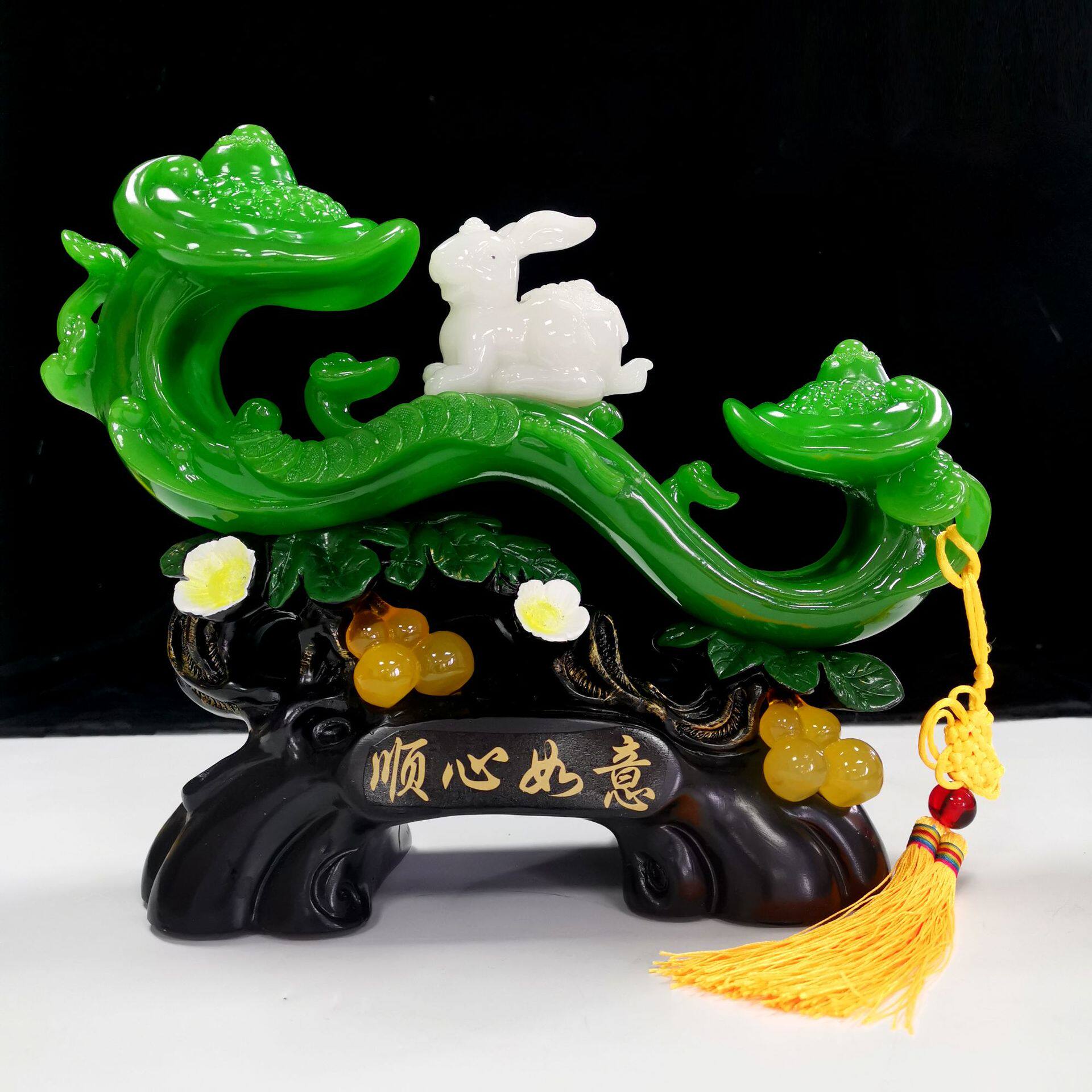 中式玉如意事事如意兔子摆件家居客厅装饰兔年吉祥物年会开业送礼