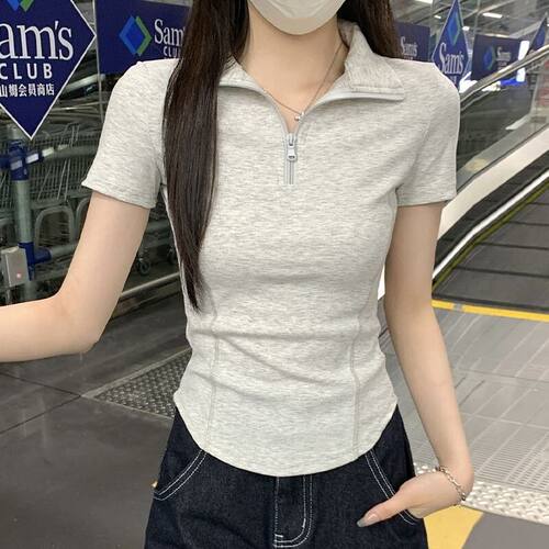 T恤短袖olo新款收腰上衣韩版领