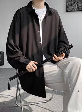 衬衣韩版潮流垂感秋季男装冰丝