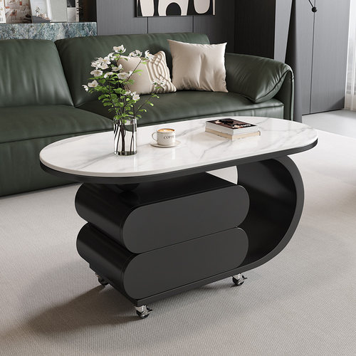 岩板可移动茶几小户型沙发茶几客厅家用2025轻奢高级感长方形带轮