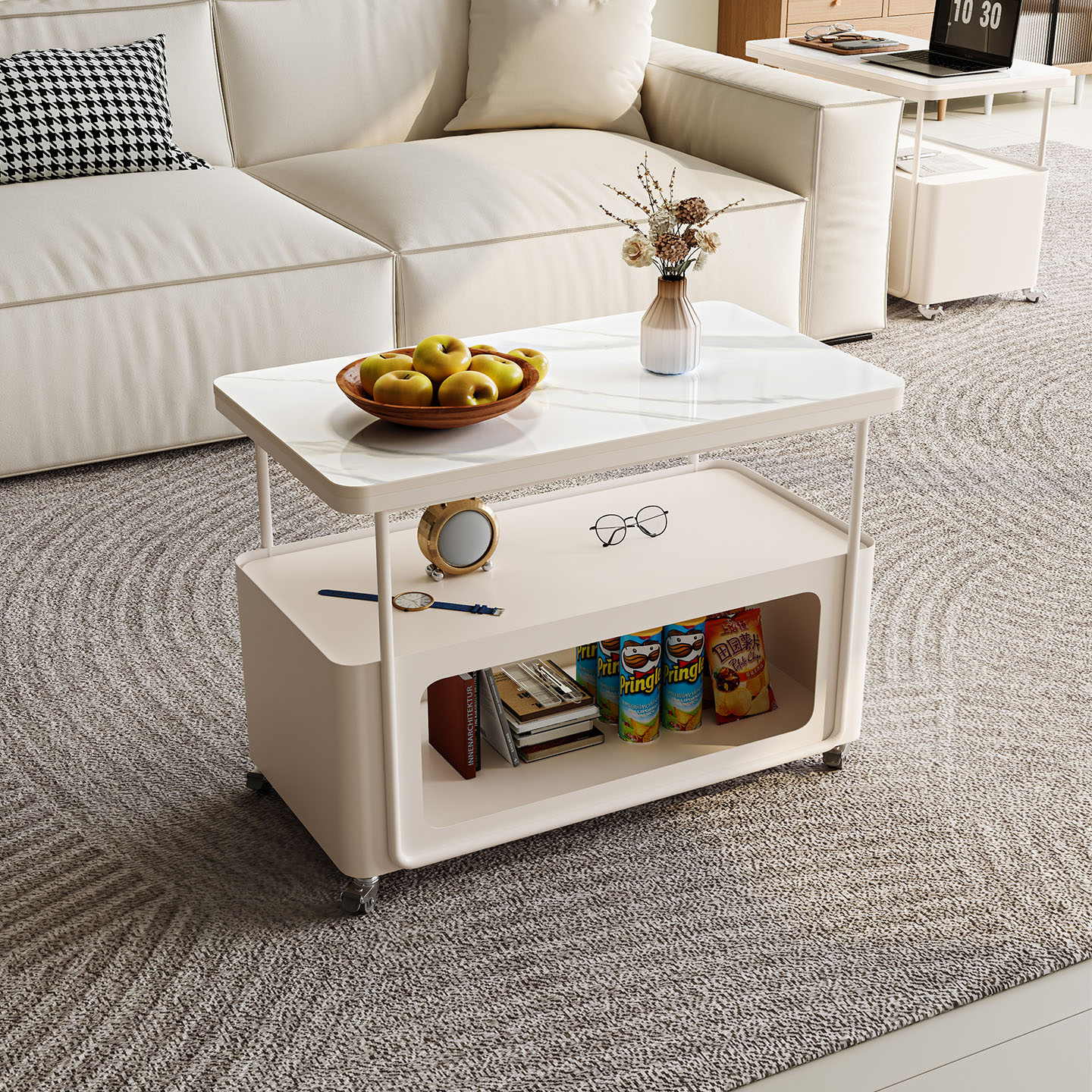 可移动边几岩板客厅家用长方形奶油风小户型2025新款沙发万向轮