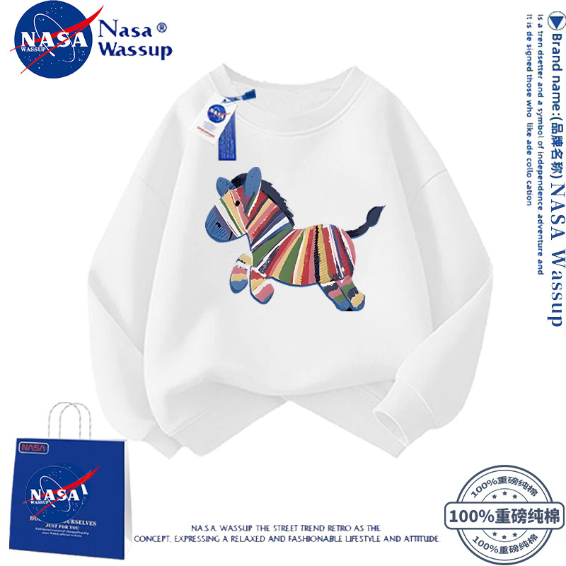 NASA联名儿童马年卫衣纯棉秋冬2026红色一家三口本命年家庭亲子装