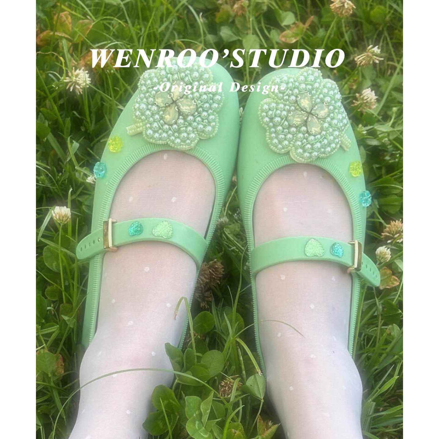 甜美四叶草扣带平底玛丽珍鞋女夏