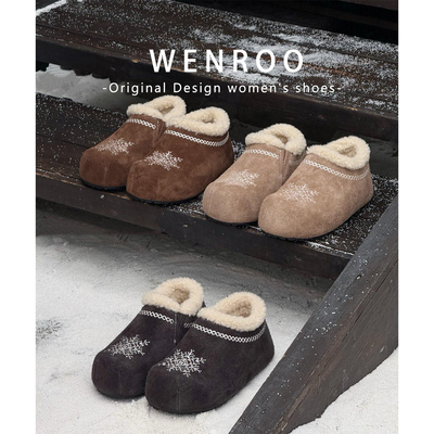 雪花刺绣内增高加绒棉单鞋女冬季