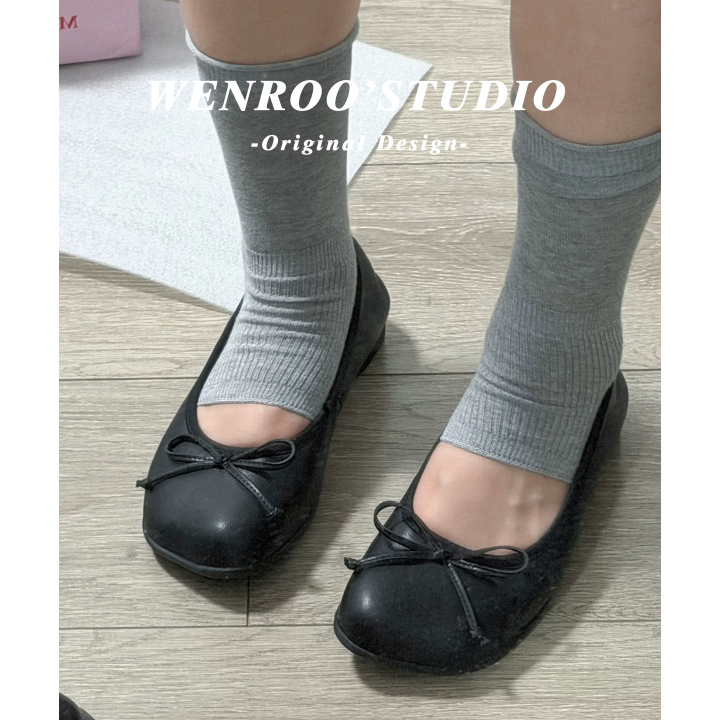 复古黑色蝴蝶结苹果头单鞋女新款