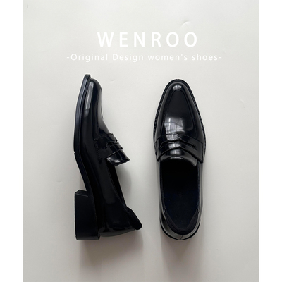 黑色英伦风漆皮乐福小皮鞋女秋季