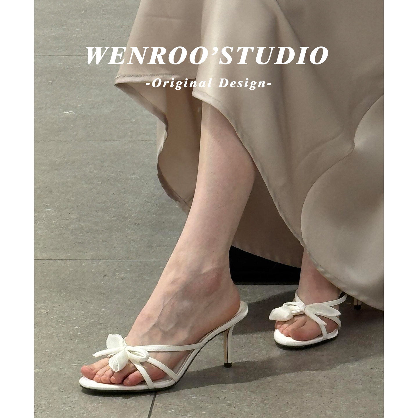 仙女风白色细带蝴蝶结露趾高跟凉鞋女夏外穿2026新款甜美细跟凉拖